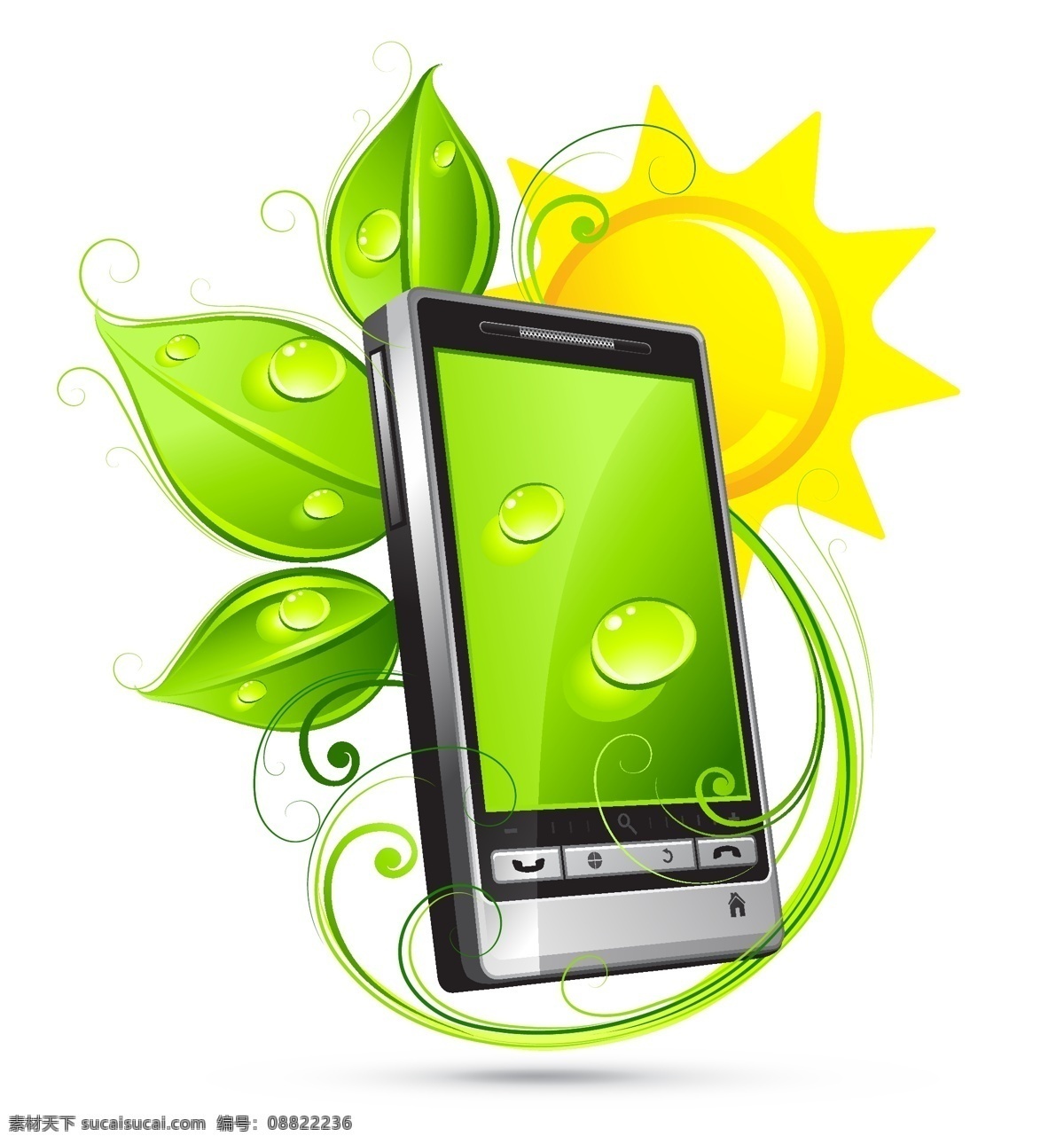 动感 水珠 绿叶 植物 手机 矢量图 mobile 太阳 app app界面