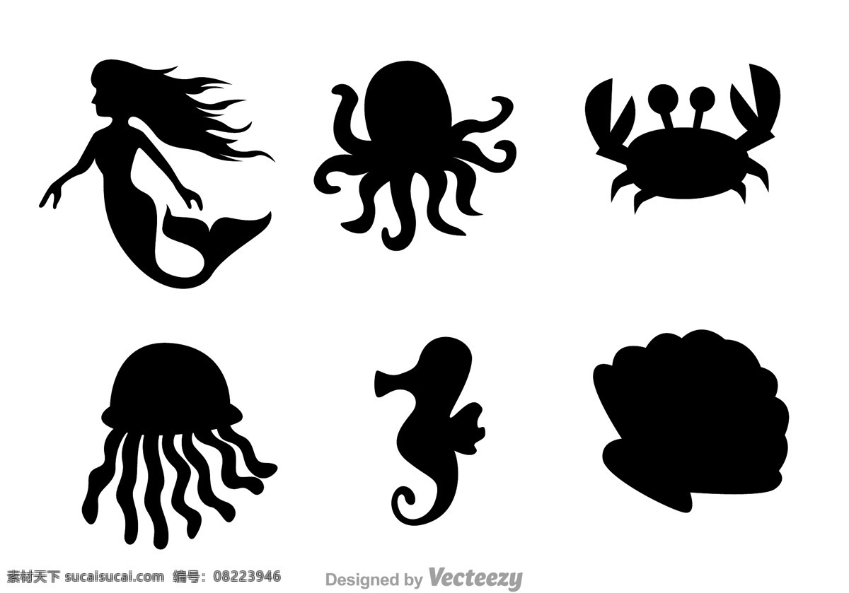 海生物设计图 矢量图 黑色 白色