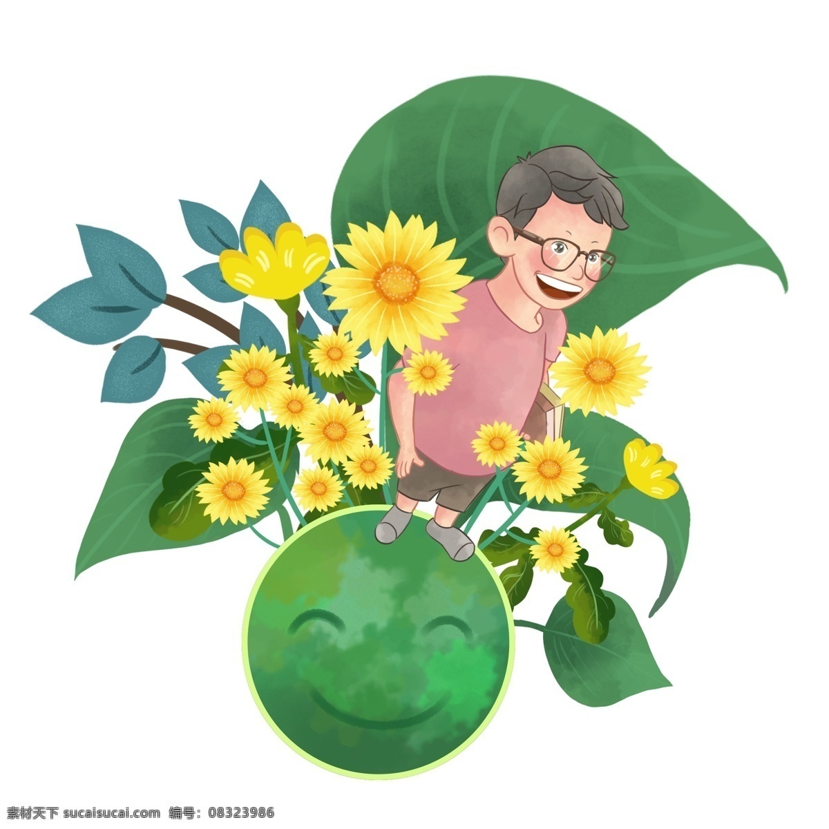 商用 世界 微笑 日 四 眼 男孩 四眼男孩 世界微笑日 可商用 手绘 花 高清