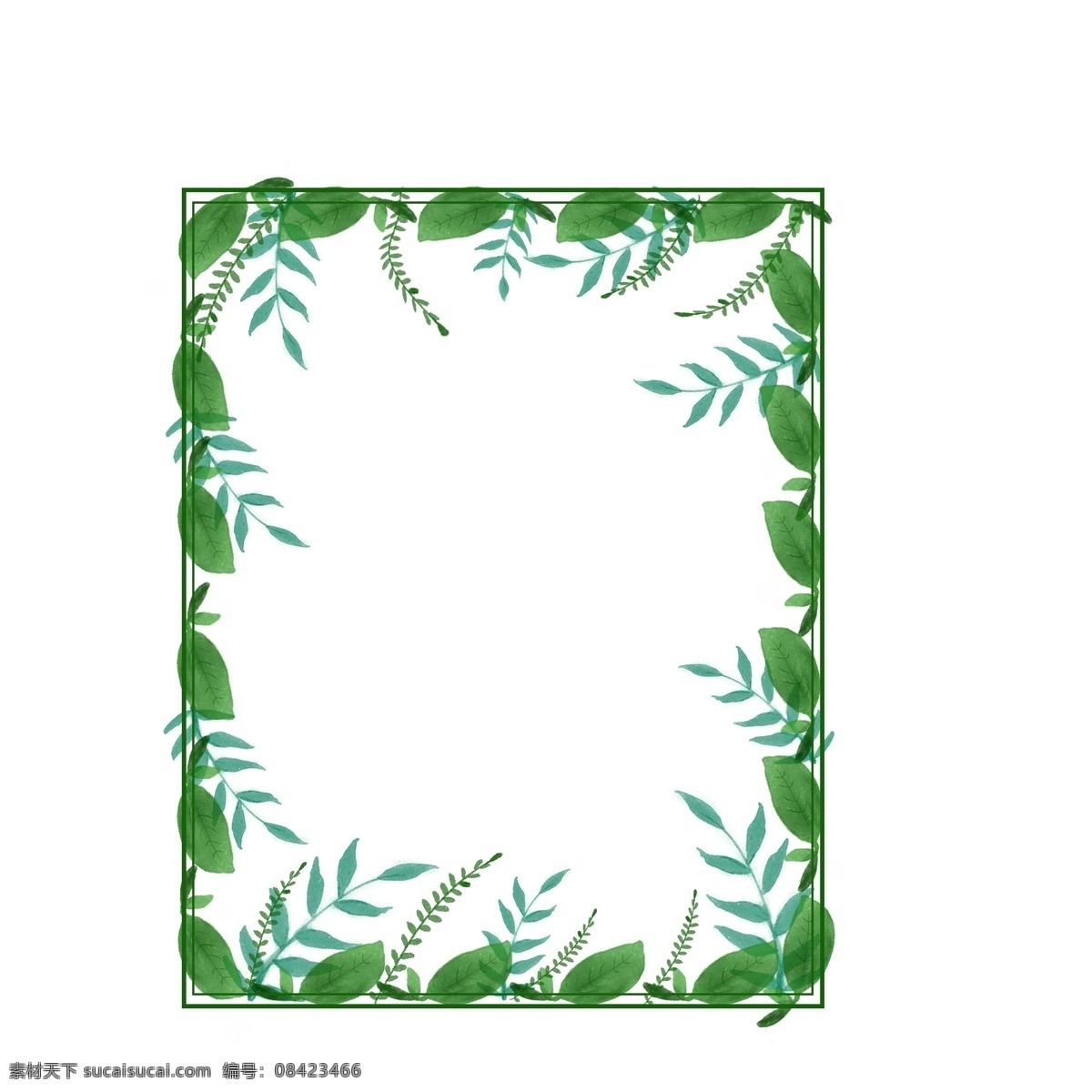 水彩 绿色 多样 植物 边框 组合 绿色植物 组合边框 大叶片 水彩风 渐变水彩