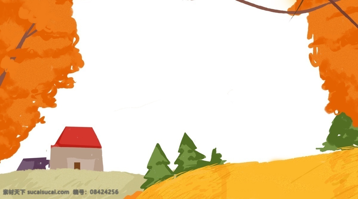 秋天 风景 质感 插画 背景 秋天落叶 景色插画背景 手绘背景 树林背景 树叶背景 治愈系背景