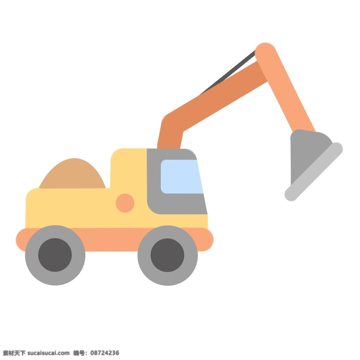 卡通 黄色 挖掘机 插图 一辆挖掘机 挖土机 重型机械 卡通挖掘机 黄色挖掘机 施工机械