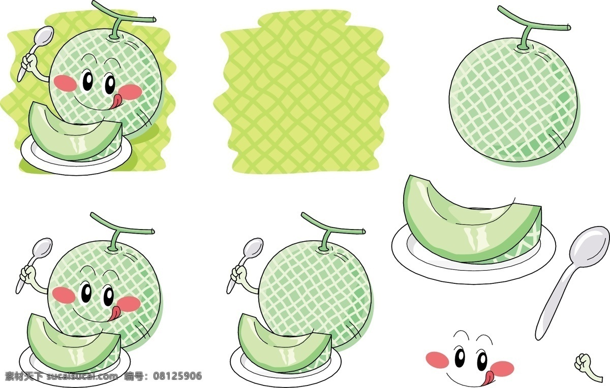 q版 表情 插画 插图 符号 哈密瓜 健康 卡通 开心 手绘 矢量 模板下载 水果 营养 维生素 可爱 美味 生物世界 插画集