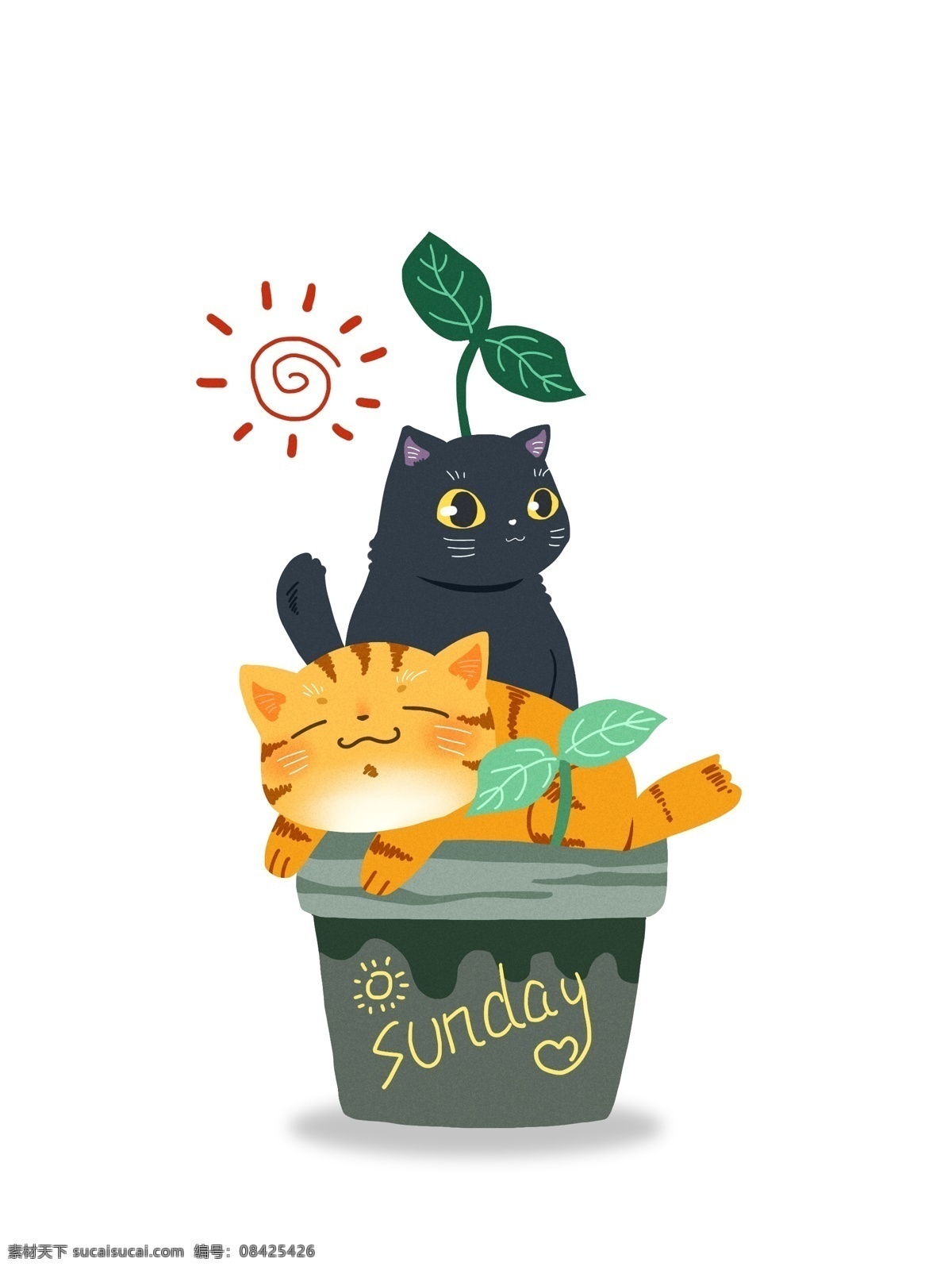 帆布 袋 包装 猫咪 花盆 萌 植物 盆栽 可爱 阳光 帆布袋 黑猫 橘猫