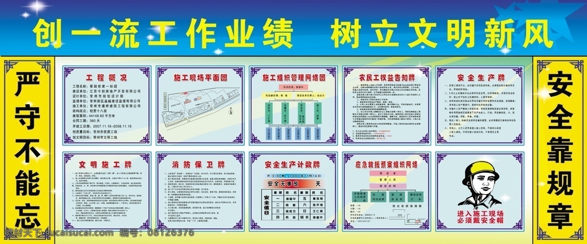 六排一图 工程 工程概况 施工平面图 组织网络图 安全生产警示 带好安全帽 分层 源文件库