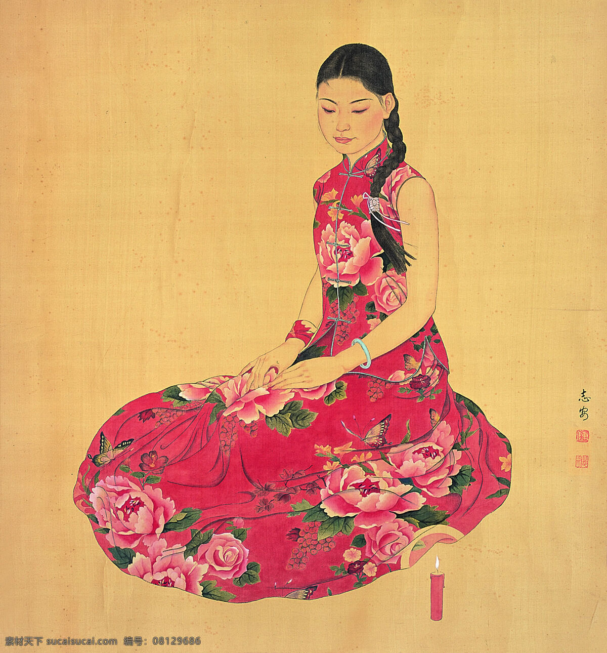 窈窕淑女 刺绣 服装设计 工笔人物画 中国画 镜心 盛装女郎 牡丹戏蝶服饰 陈志安作品 工艺美术 平面广告 装饰设计 家居装饰素材 室内装饰用图
