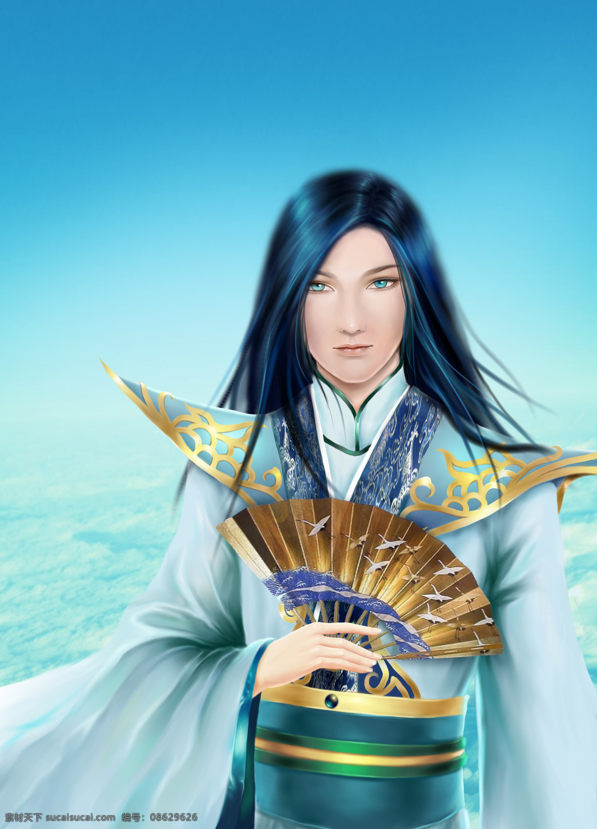 古装 美男 插画 绘画书法 扇子 文化艺术 设计素材 模板下载 古装美男 插画集
