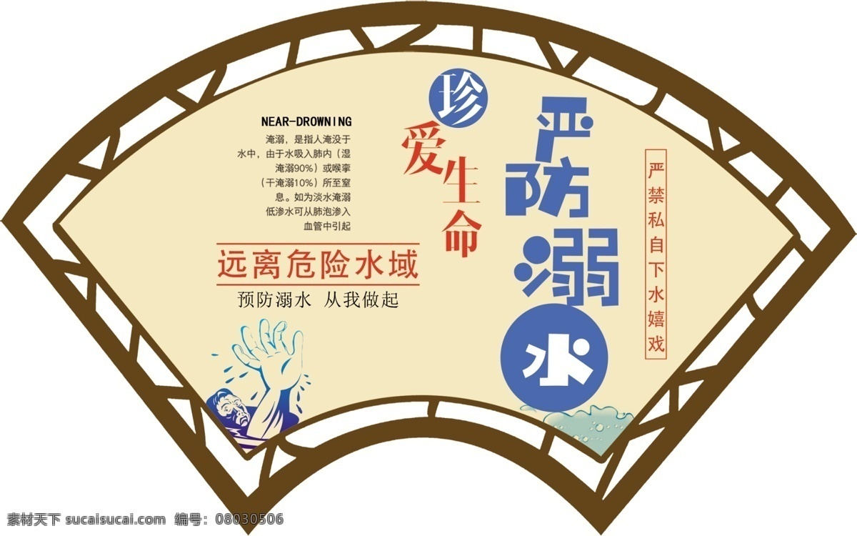 严防溺水展板 扇形 安全生产 溺水 展板 制度牌 标语 分成 分层