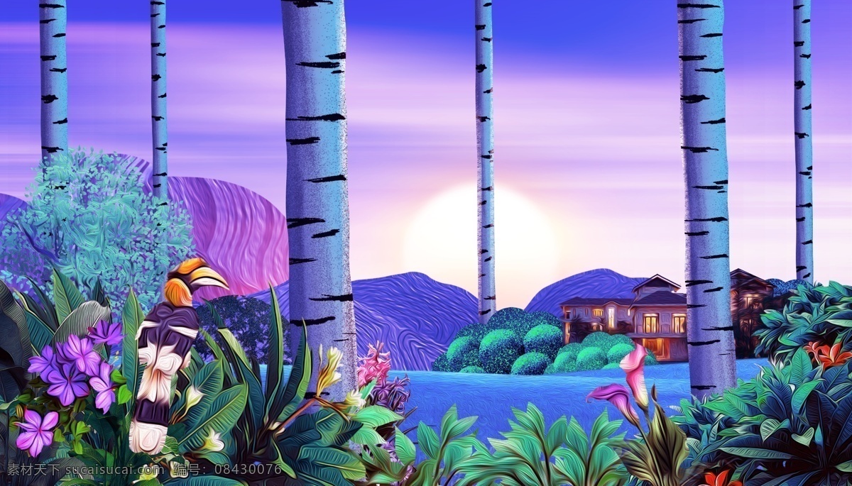 紫色 系 唯美 树林 海报 背景 花丛 海报背景 广告背景 背景设计 彩色背景 紫色系 psd背景 五彩 唯美背景下载 壁纸背景 电脑壁纸