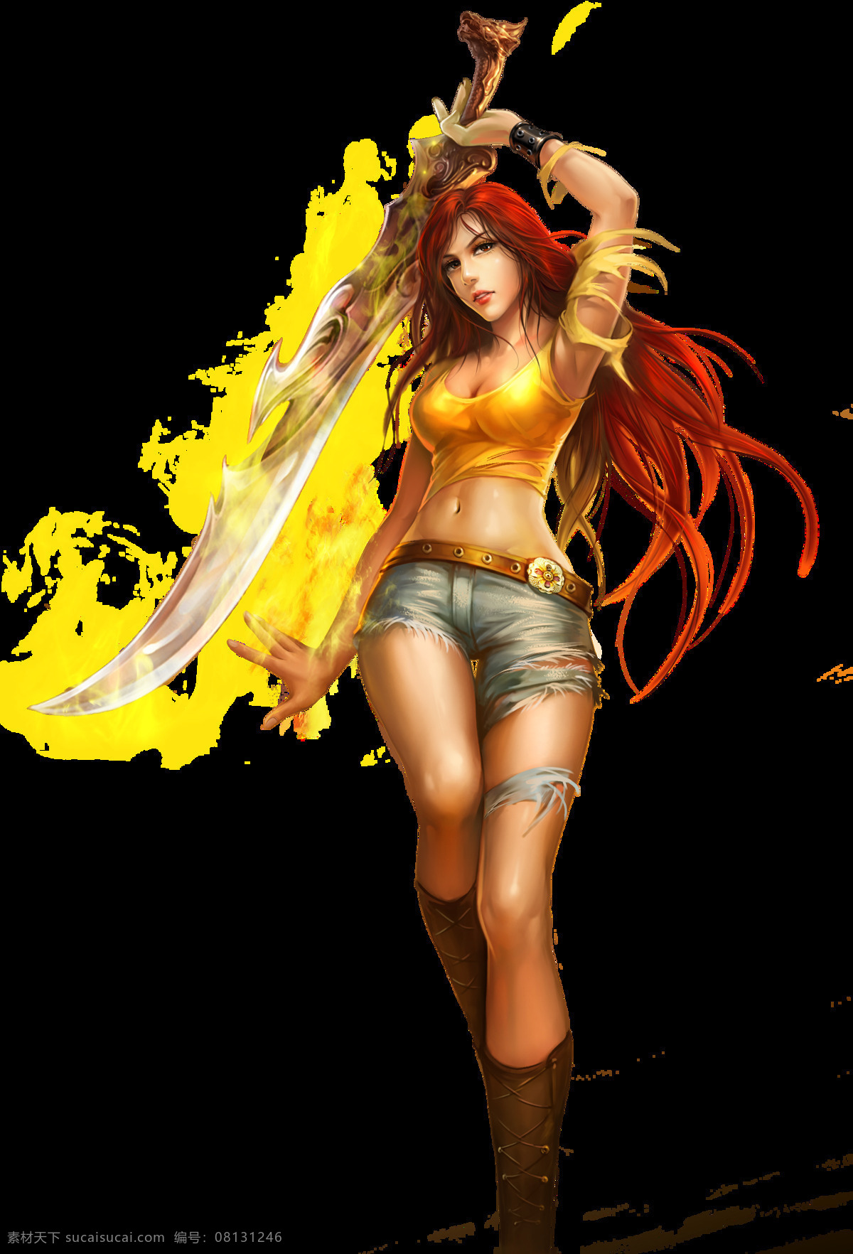 游戏原画 人设 手绘 美女 玄幻 大刀 免抠 透明背景 动漫动画 动漫人物