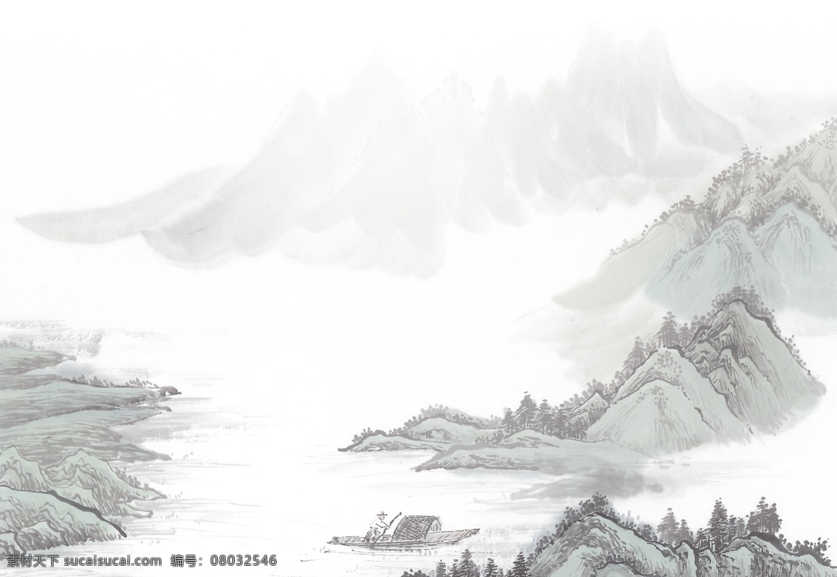水墨素材 水墨画 山水画 国画 水墨山 分层