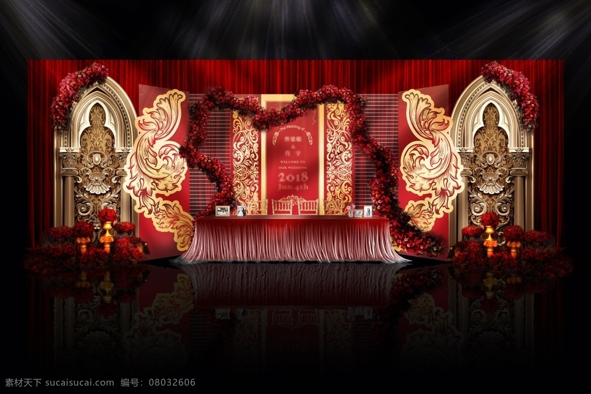 欧式 婚礼 迎宾 区 效果图 红色婚礼 欧式婚礼 婚礼效果图 欧式花纹 婚礼迎宾区 哥特门 婚礼签到区