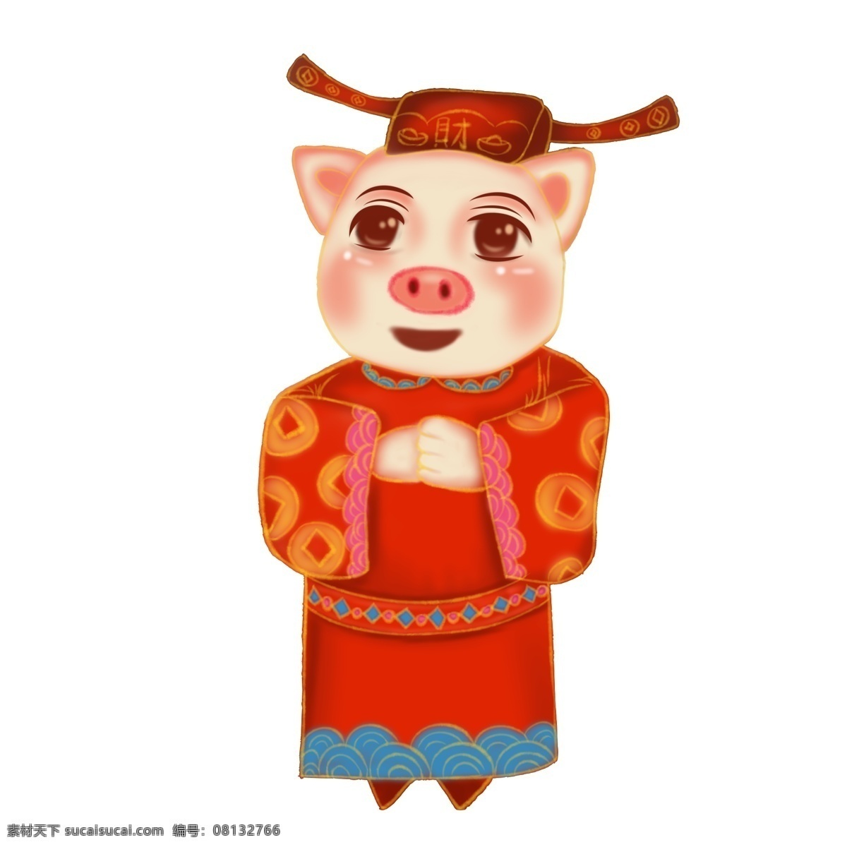 猪年 手绘 卡通 猪 财神 系列 作揖 卡通手绘 拟人猪 财神服饰 ps 分层 源文件 作揖恭喜 新年 拟人 数码板绘作品
