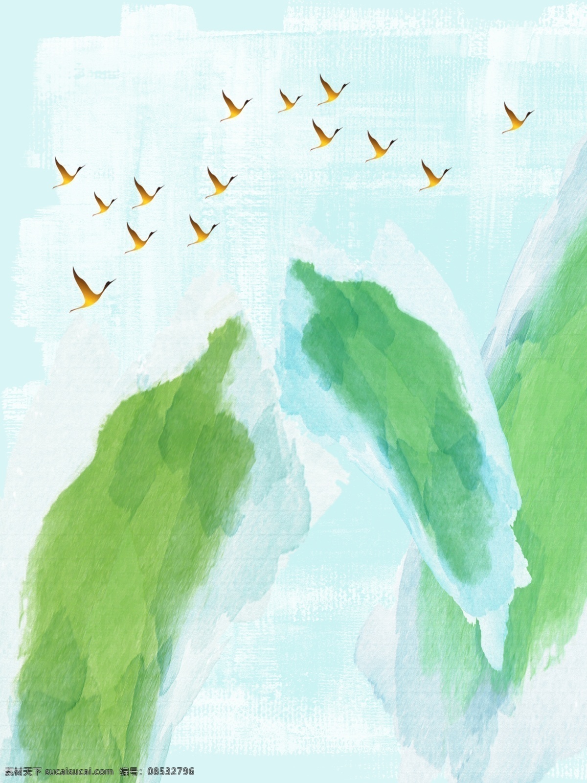 水彩 几何 手绘 插画 装饰 海报 墙画 几何体