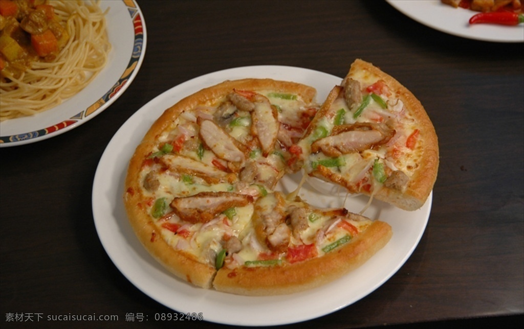 鸡柳披萨 鸡肉披萨 披萨 pizza 鸡肉 青椒 红椒 鸡柳 西餐 比萨 单枚 餐饮美食 西餐美食