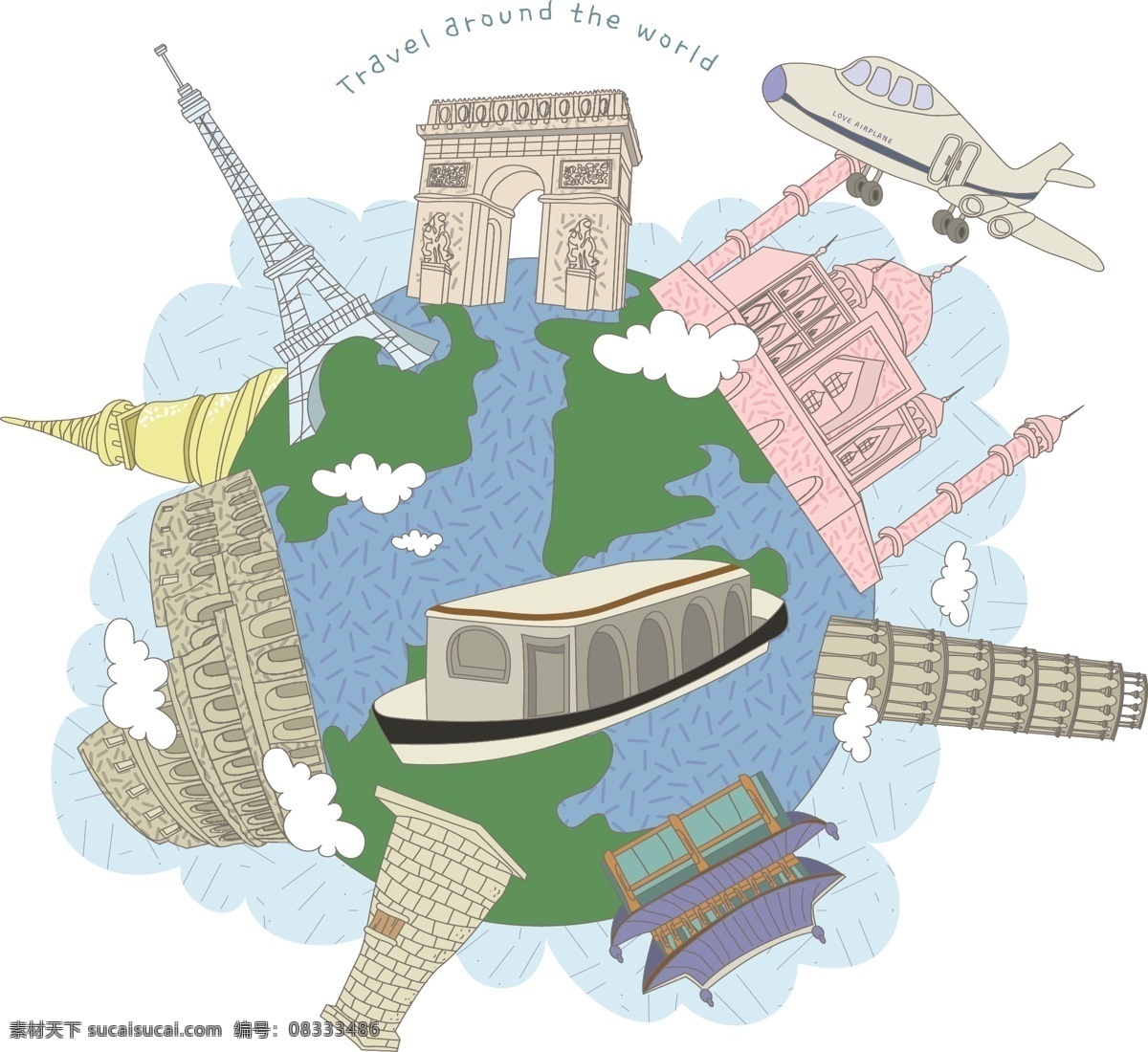 地标建筑 留学设计 世界名建筑 地标矢量图 地球 自然景观 人文景观