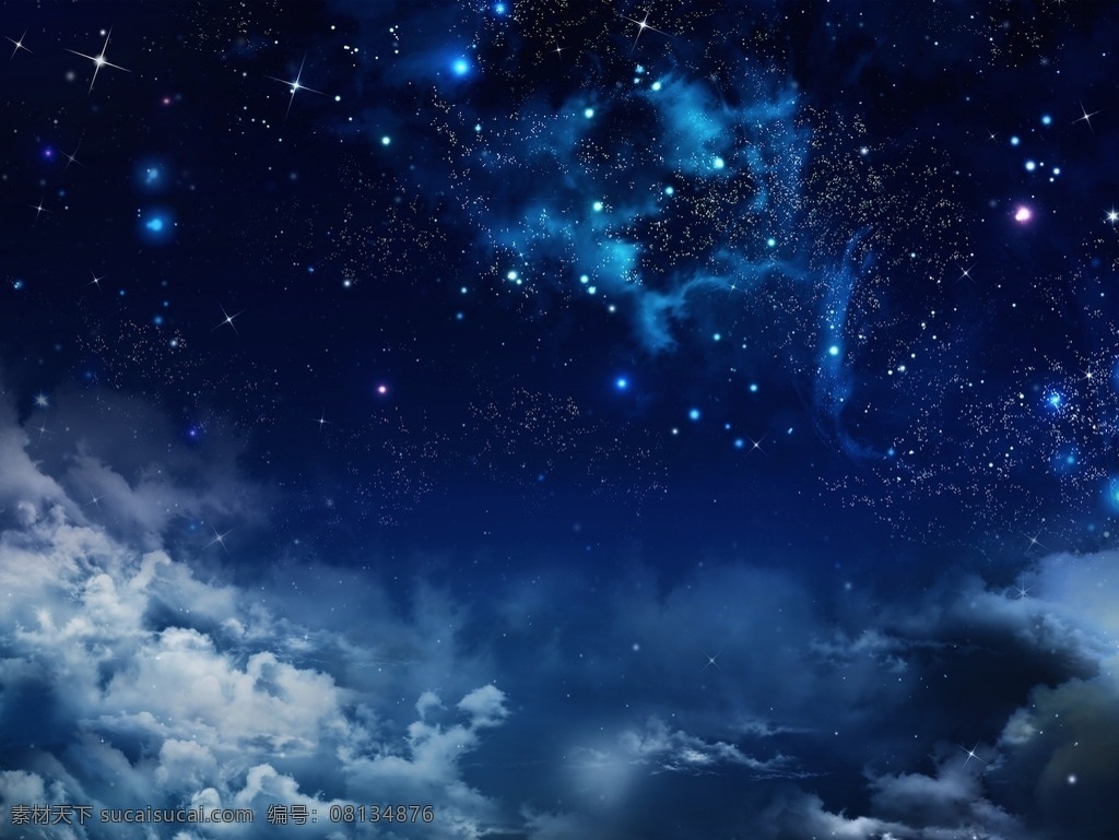 深邃 幽 蓝 星空 背景 图 星星 光点 银河 背景图 蓝色 深蓝 云朵 外太空 星光 自然景观
