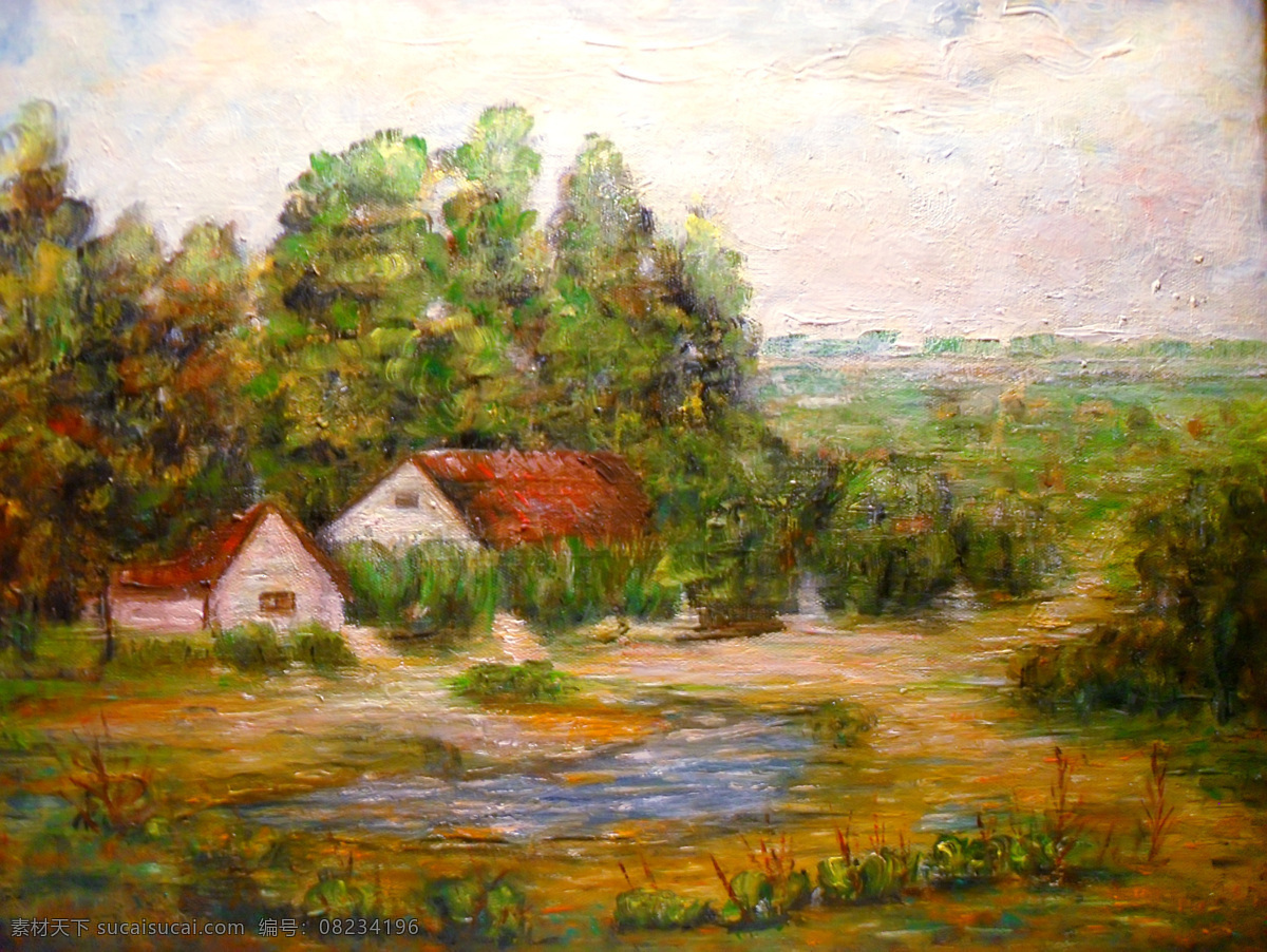 池塘 房子 风景 风景画 挂画 绘画 绘画书法 景色 油画 小村 美景 设计素材 模板下载 小村美景 油画风景 艺术 油画艺术 村子 树林 林中小房 西方油画 欧美油画 油画作品 文化艺术 装饰素材
