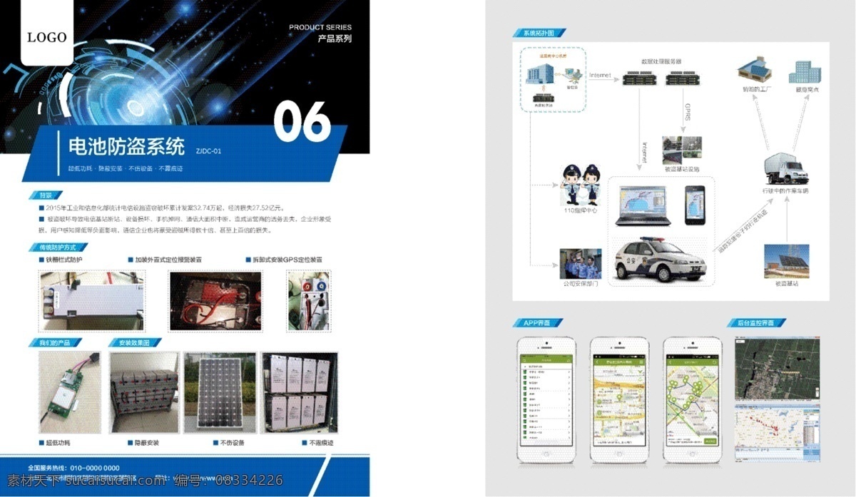 单 页 电池 防盗系统 dm单 蓝色风格 系统拓扑图 防盗单页