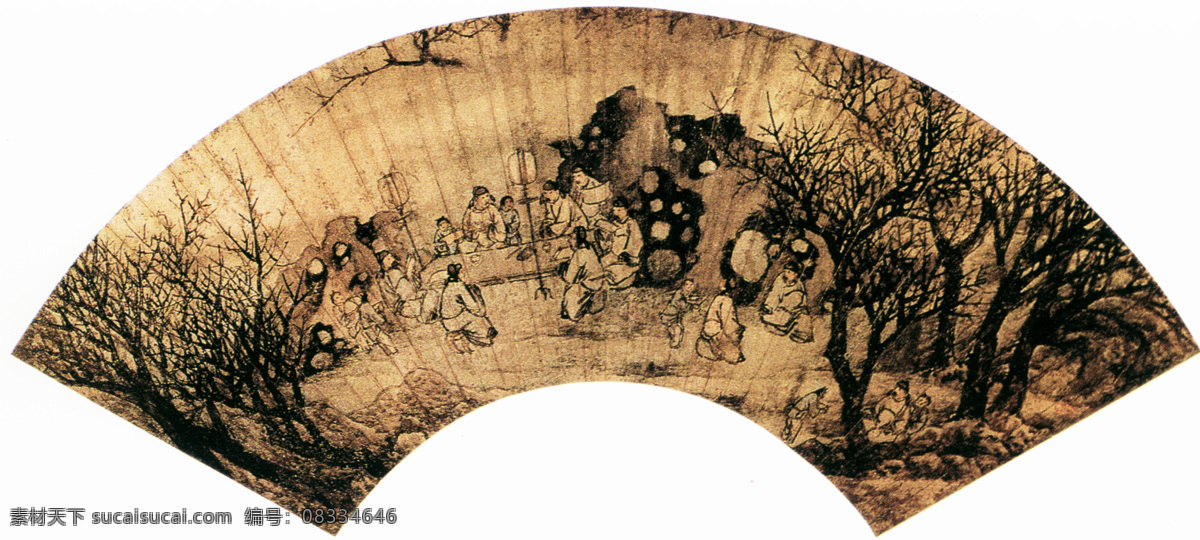 山水 名画 b 春 夜宴 桃李 园 图 国画 人物 扇面 水墨画 文化艺术