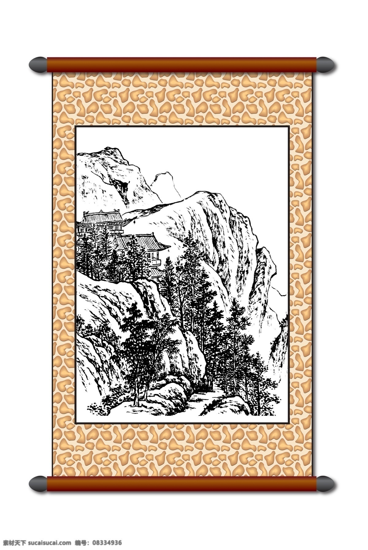 白描 风景画 白描风景 版画风景 山水画 古建筑 线描 工笔 美术 黑白稿 卷轴画 挂画 中国风 古画 传统画 艺术画 文化艺术 绘画书法 设计图库 分层 源文件 风景