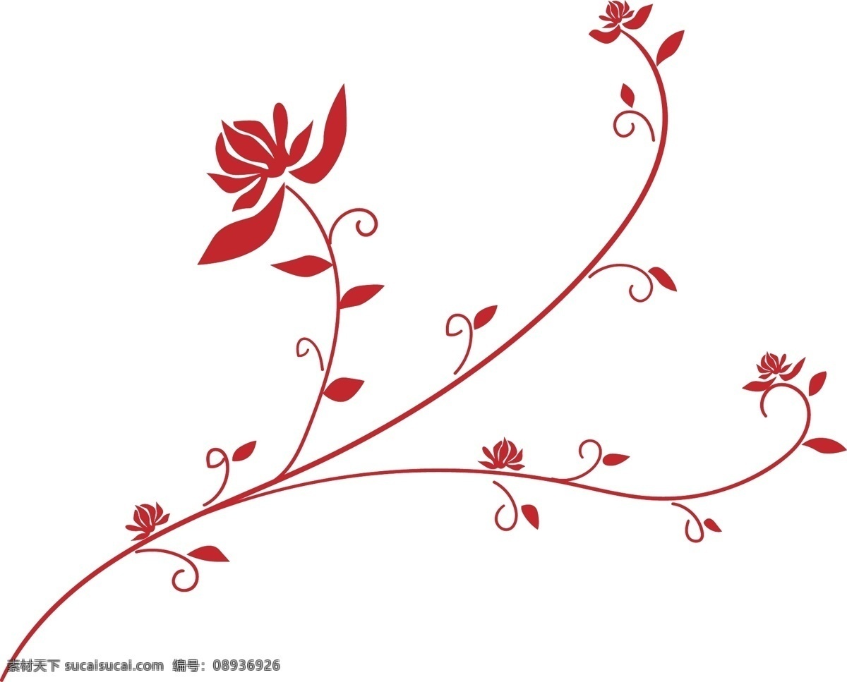 精美 红色 花 藤 插画 精美的花藤 花纹 红色的花藤 植物插画 卡通植物插画 精美的植物 红色花藤插画