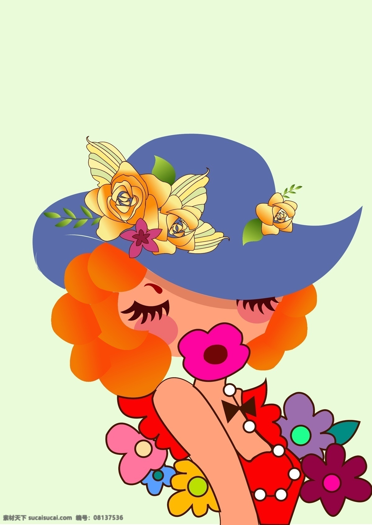 花儿 少女 插画 妇女女性 花 色彩 矢量人物 花儿少女 矢量 插画集