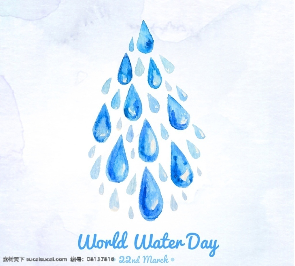 水彩 水滴 世界 水日 海报 水资源 世界水日 矢量图 矢量素材共享 卡通设计