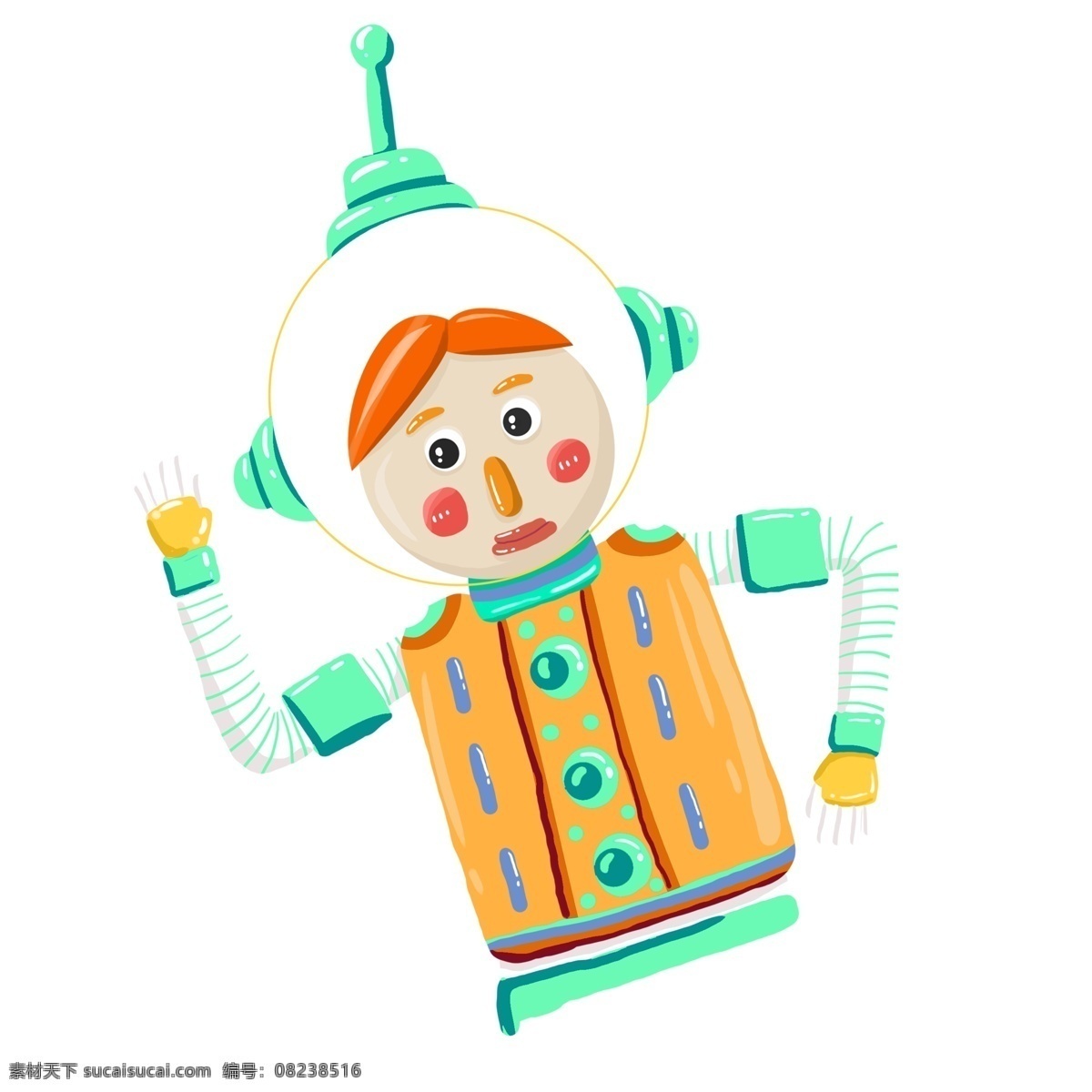 彩色 手绘 宇航员 元素 卡通 插画 人物 科技 太空人 外星人