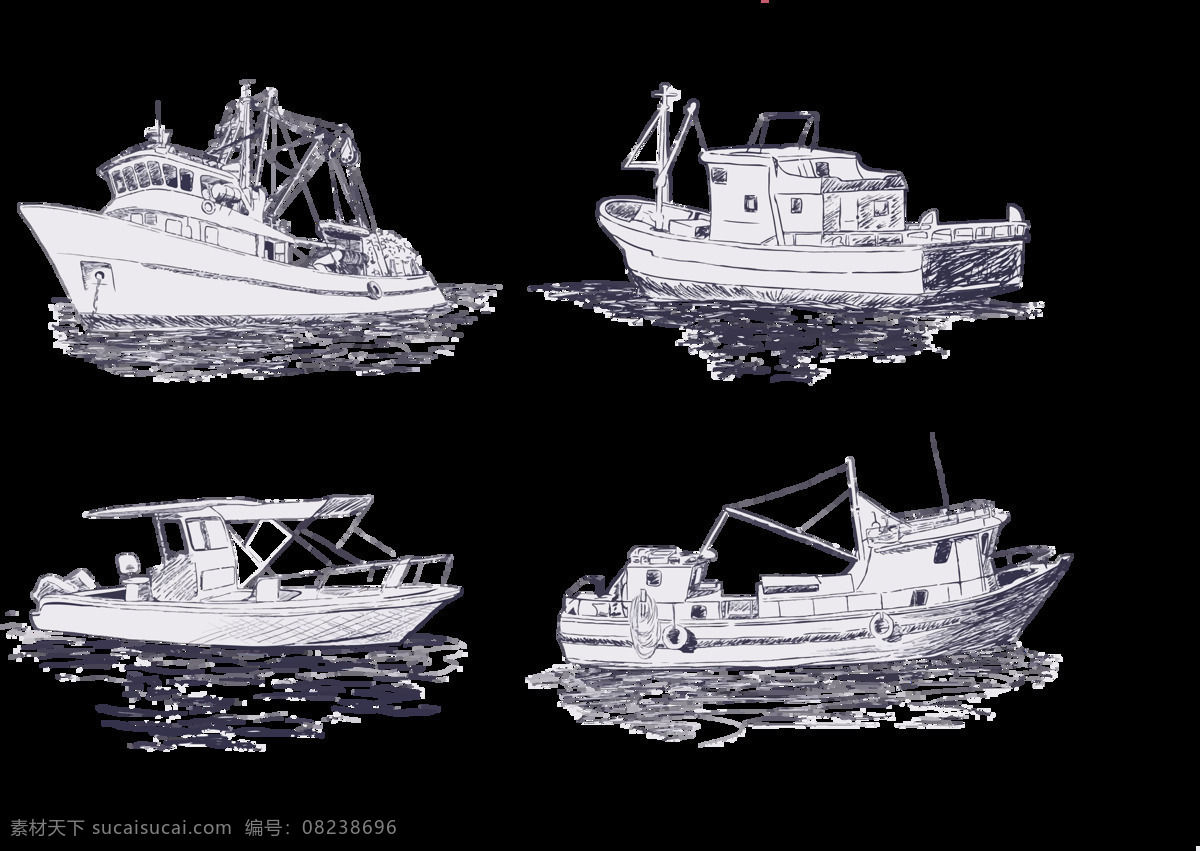 手绘 素描 风格 渔船 免 抠 透明 图 层 船剪影 泛舟 船素材 舰船插图 小船 帆船 轮船 卡通帆船 游轮 船帆 卡通船设计 卡通船图片 各种船 卡通船