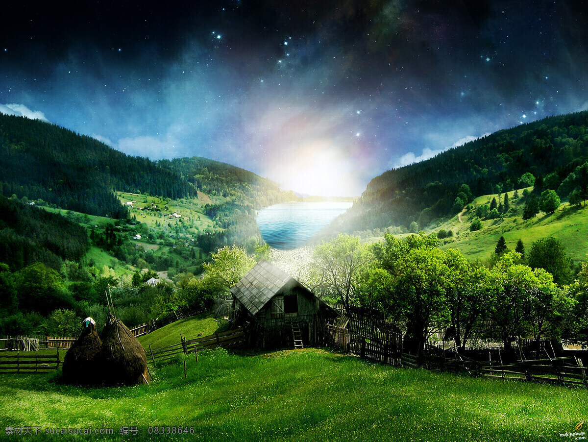 山谷 背景 风景 绿色 星空 自然 背景图片
