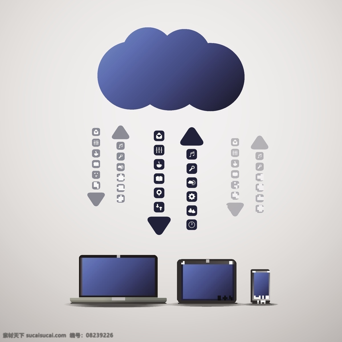 云朵与箭头 云计算图标 笔记本电脑 智能手机 云系统图标 云服务 网络信息科技 云朵图标 生活百科 矢量素材 白色