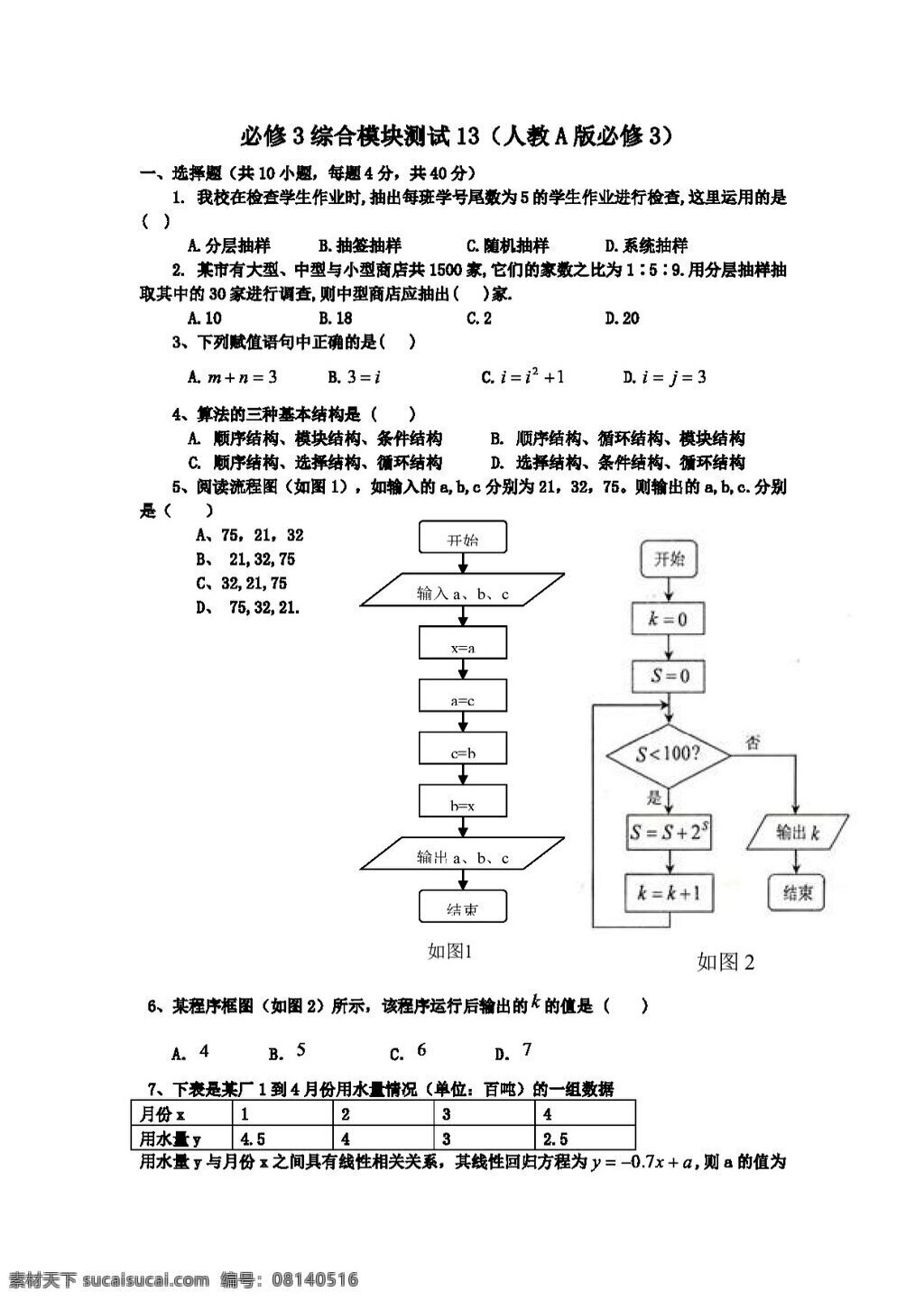 数学 人教 新 课 标 a 版 学年 高一 必修 综合 模块 测试 13a 必修3 试卷