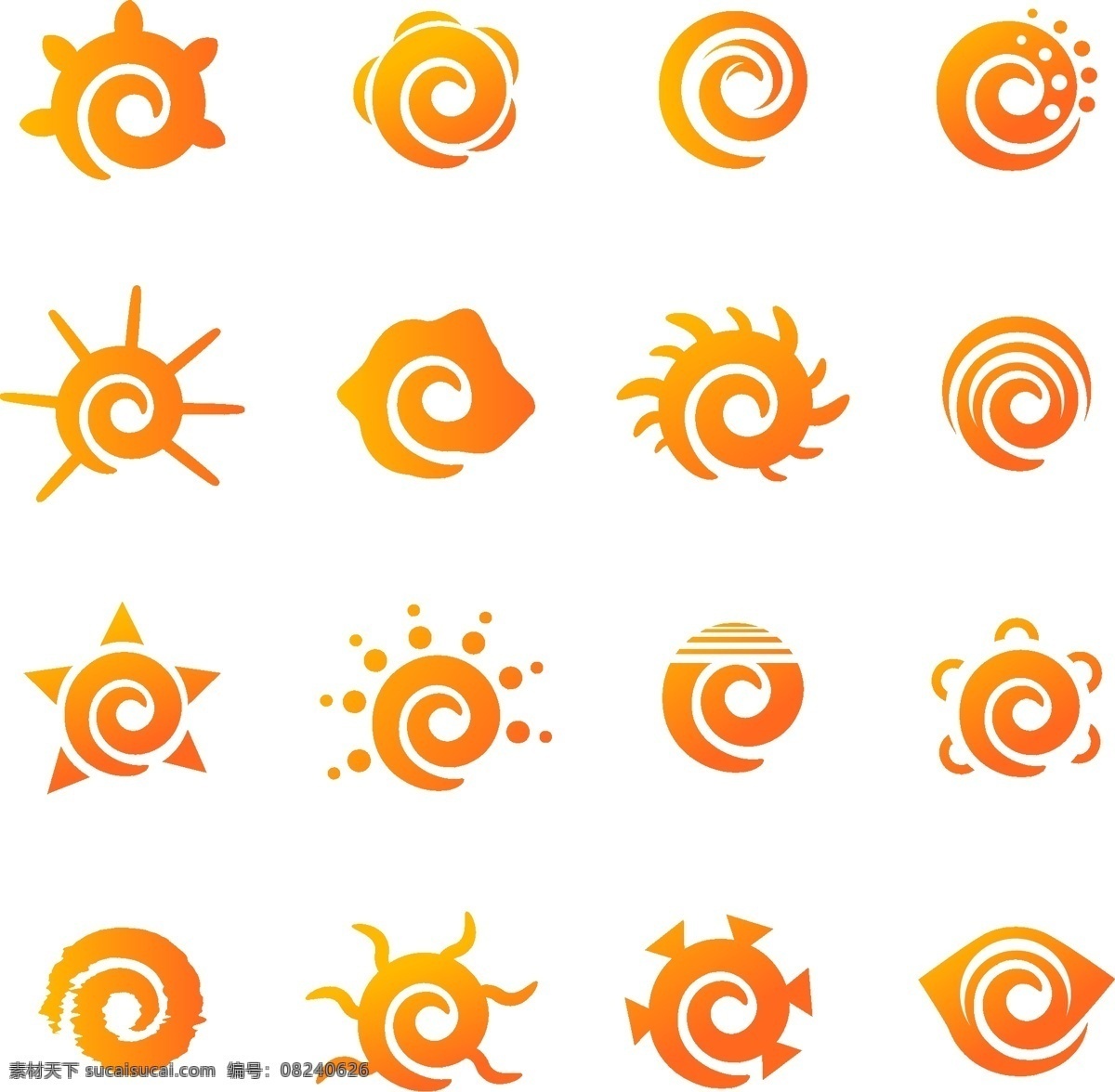 太阳 标识 元素 热情 橙黄色 矢量图