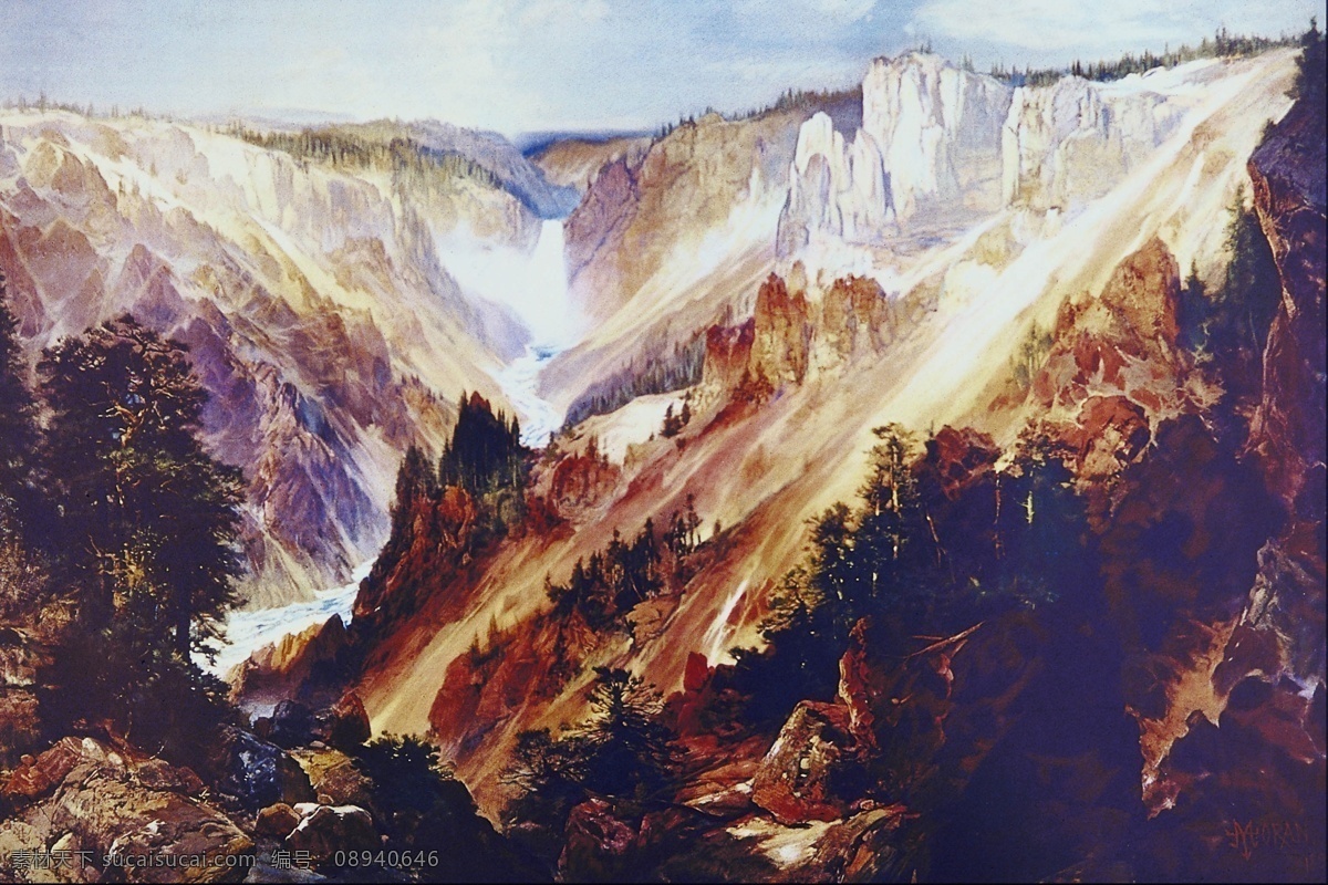 山谷 风景油画 国外油画 绘画书法 设计图库 文化艺术 风影油画 家居装饰素材