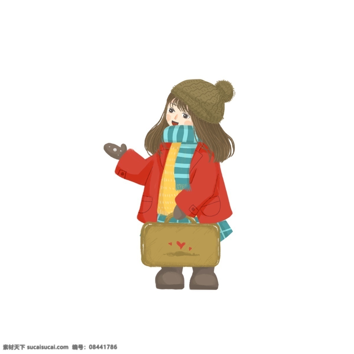 呆 萌 可爱 等车 女孩 商用 元素 韩国 人物 插画 冬季 q萌 小女生 小女孩 儿童 小孩 手绘 卡通