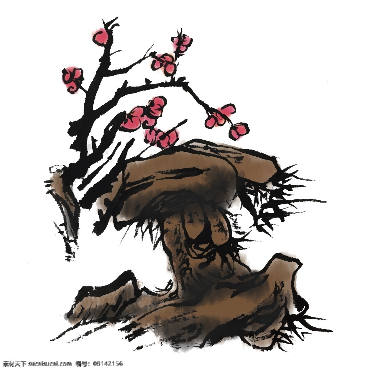 中国 风 水墨 梅花 开 手绘 插画 中国风 动物 古风 水墨风 墨迹 夏季 彩色 昆虫 春天 生动 花草 国风 国画 花鸟 小景