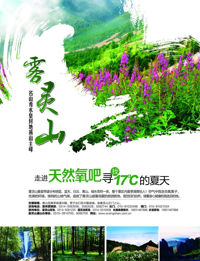 雾灵山 旅游 山 花开 唐山 唐山旅游 杂志内页 宣传海报 夏天 绿色 蓝天 白云 青山 广告设计模板 源文件