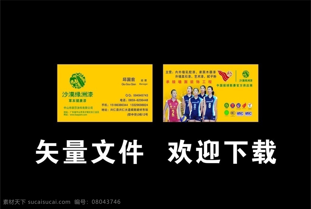 沙漠 绿洲 漆 名片 沙漠绿洲漆 奥运会 亚运会 专卖店 卡片 沙漠绿洲 名片卡片 黄色背景 标志 亚运会标志 油漆 丽莎涂料 矢量