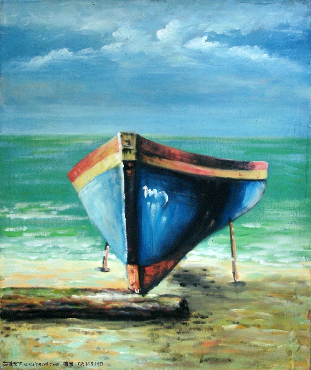 沙滩 船 油画 风景油画 写生 外国油画 绘画 绘画书法 文化艺术