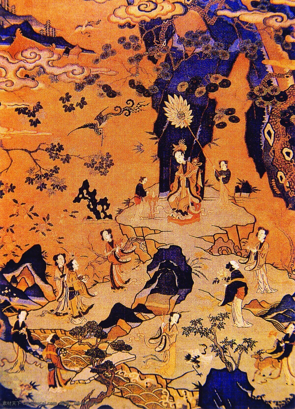 中国 风 绘画 黄色 人物 树木 云朵 文化艺术