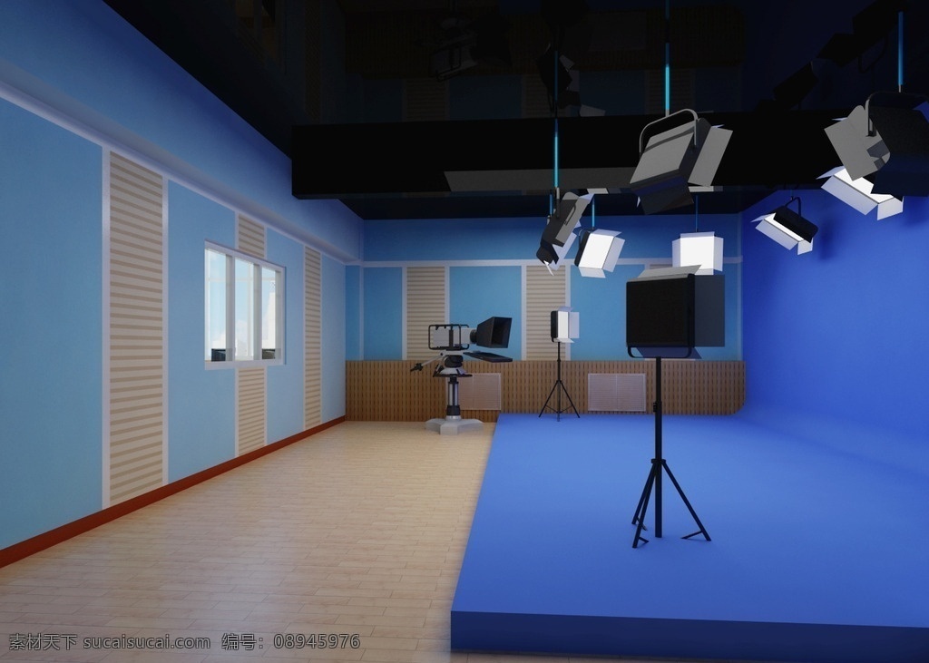 演播室 摄像机 蓝箱 墙面造型 木地板 包暖气 功能室 3d设计 max