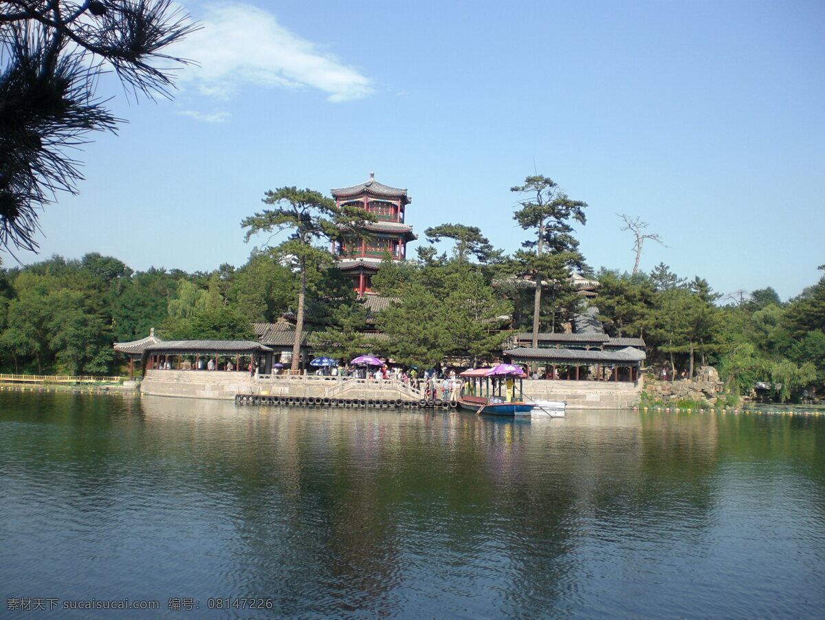 承德避暑山庄 主景 松树 主殿 水面 蓝天 白云 旅游摄影 国内旅游