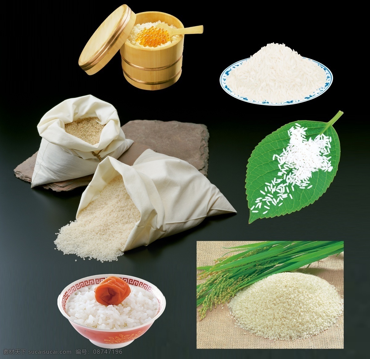 大米素材 大米 米饭 碗 叶子 水稻 一袋米 一碗米 饭桶 一桶米 分层 源文件