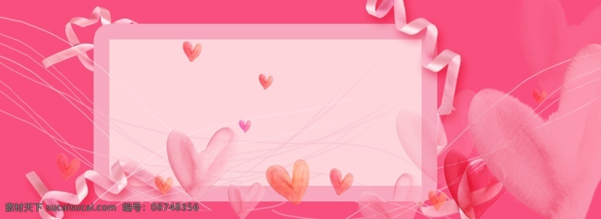 粉色 方框 桃 心 背景 浪漫 玫瑰花 彩带 心形 粉色回忆 爱情 情人节 文艺甜美 创意背景