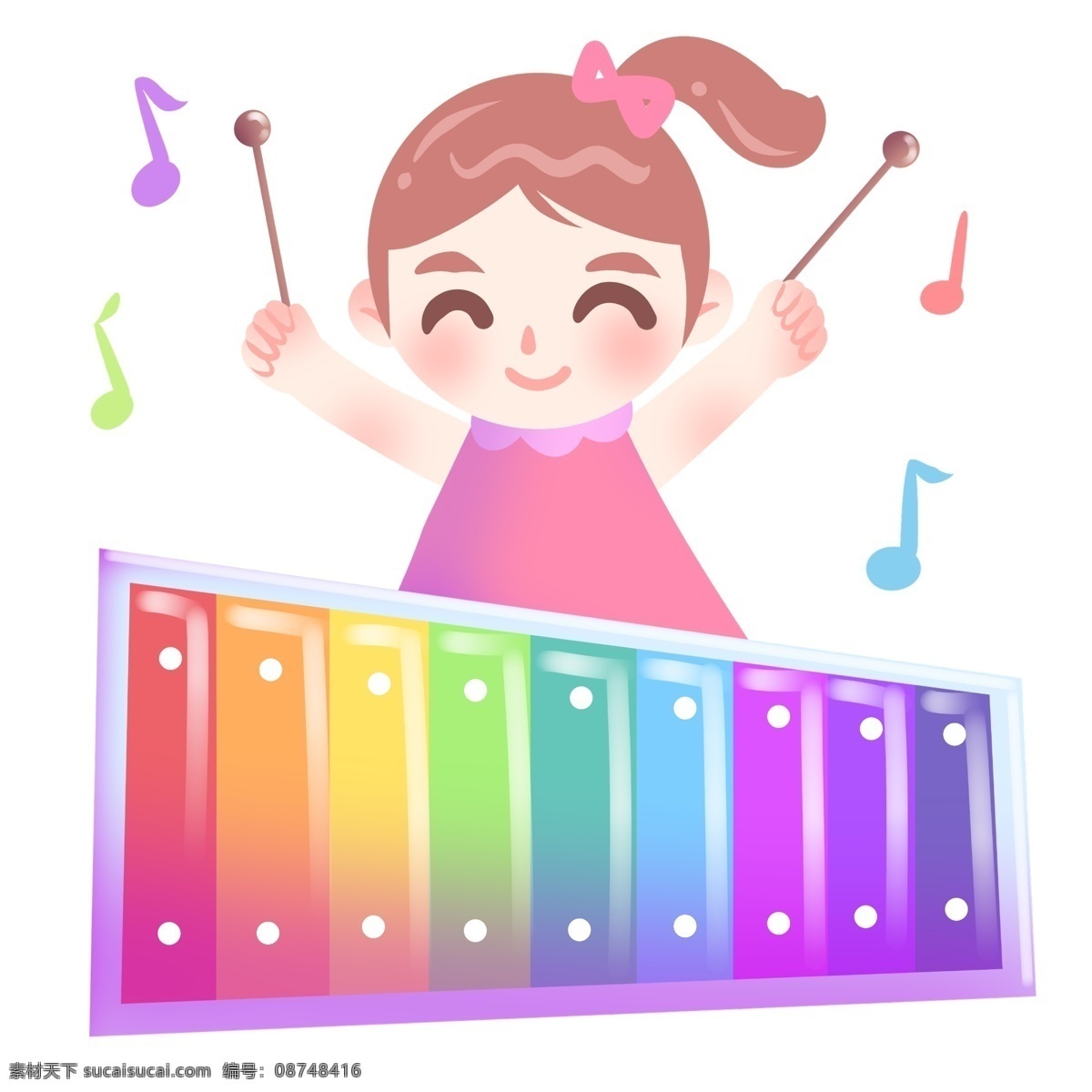 敲 木琴 音乐 插画 跳动的音符 敲木琴女孩 卡通插画 音乐插画 歌声 歌曲伴奏 音符 唱歌
