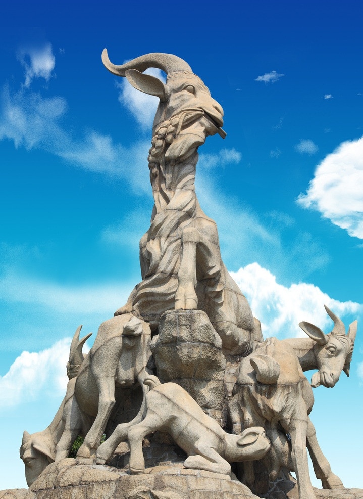 广州五羊 蓝天 云朵 五羊雕塑 羊城 广州地标 羊 雕塑 国内广告设计 广告设计模板 源文件