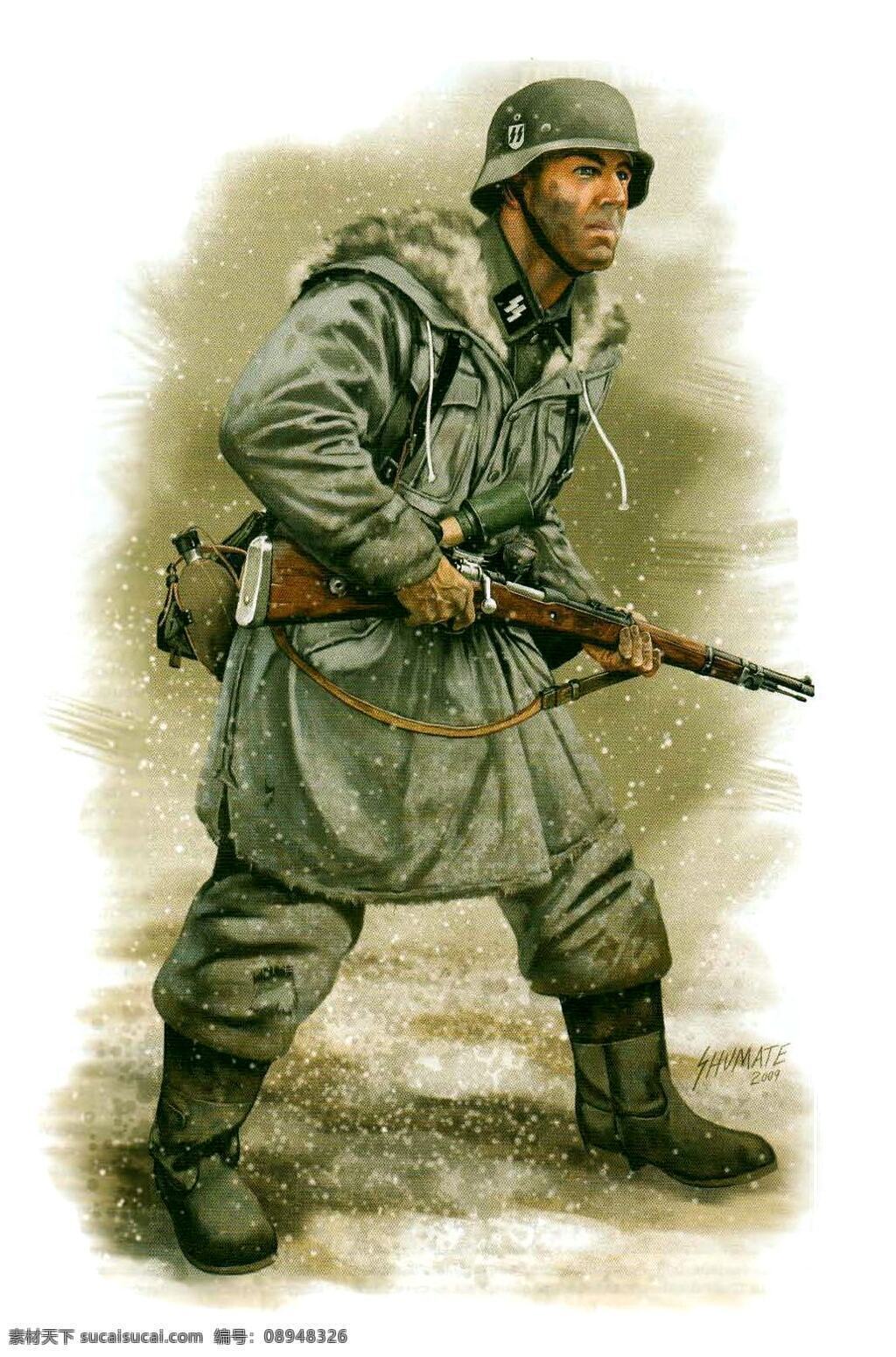 冬季 作战 二战 德军 士兵 东线 98k 插画集