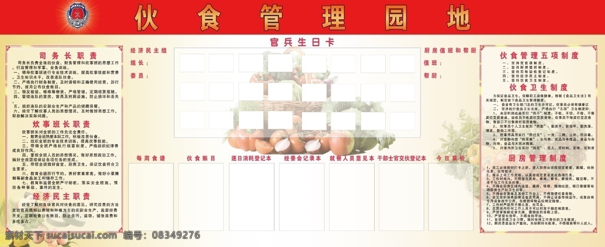 消防 伙食 管理 园地 伙食管理园地 展板 司务长职责 炊事班长职责 民主职责 厨房制度 伙食五项制度 伙食卫生制度