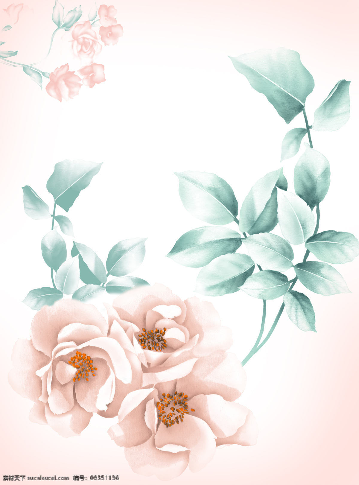 三 朵 月季花 粉色浪漫 花束 玫瑰 时尚 手绘 移门 月季 花簇 重友 时尚系列 装饰素材